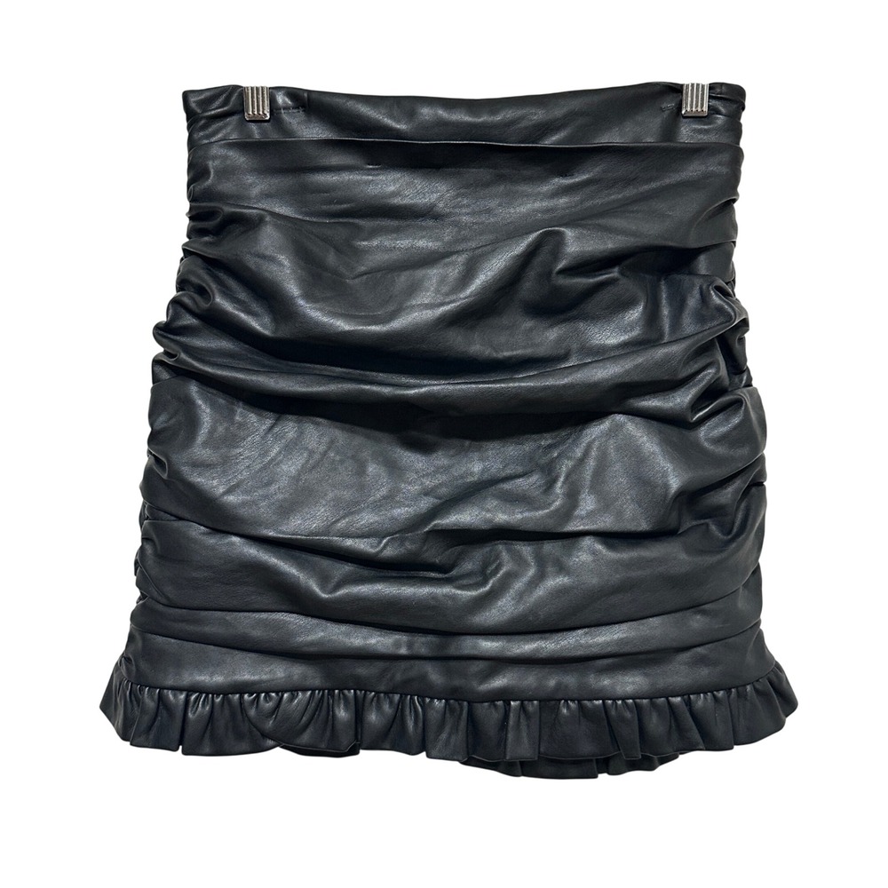 Bardot Revolve Carmelita Faux Leather Ruched‎ Mini Skirt Womens 8 Ruffle Bodycon